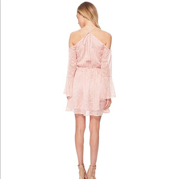J.O.A COLD SHOULDER PINK SILK DRESS XS - Picture 2 of 6